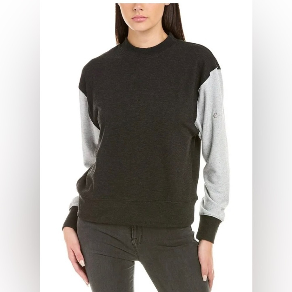 Calme By Johnny Was Women’s NEW Mock‎ Neck Cozy Sweatshirt Black/Gray Size Large